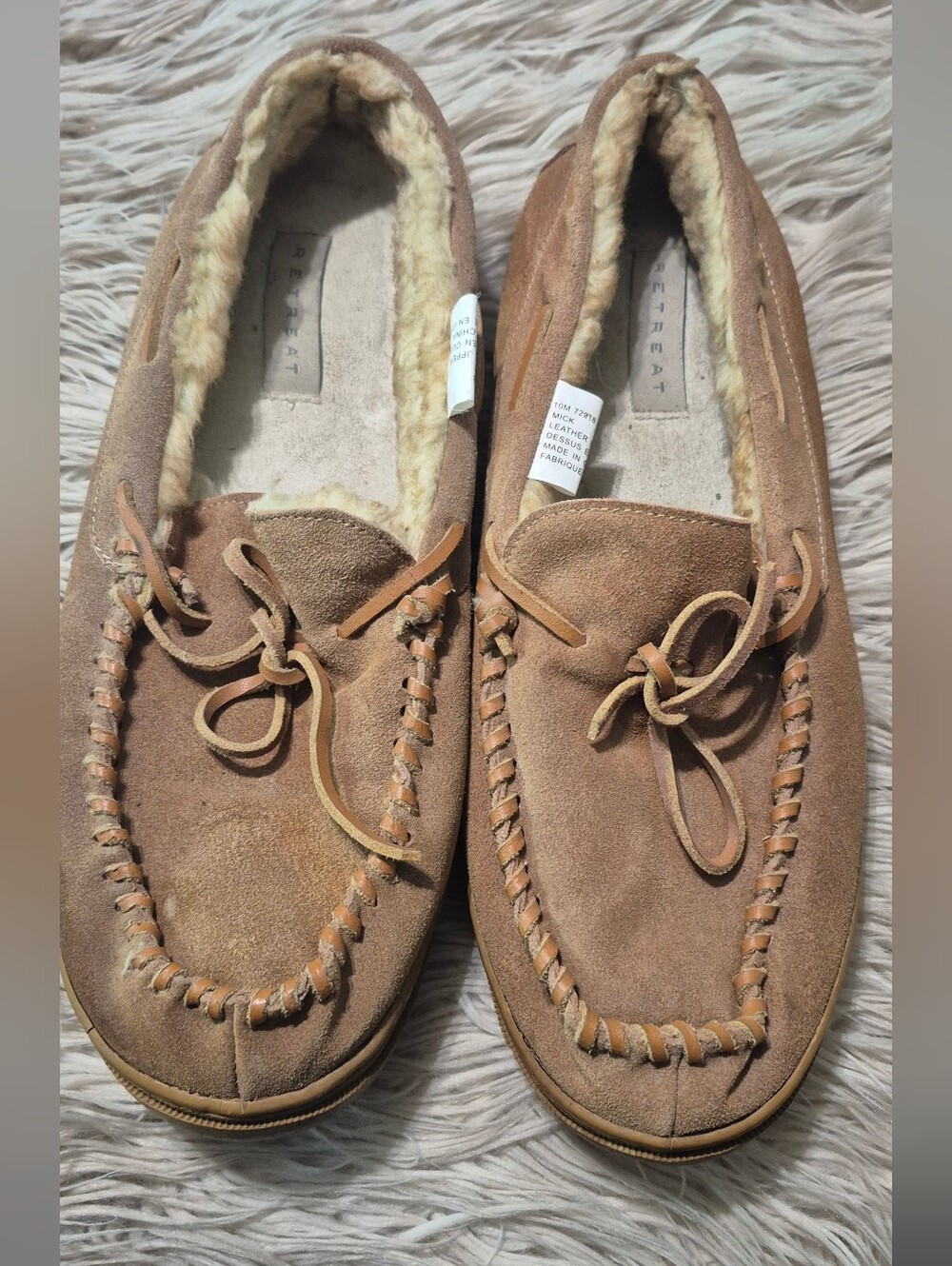 Shearling-Lined Suede Moccasin Slip-Ons - Tan